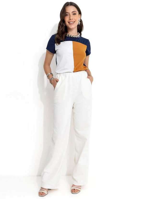 Moda Pop - Calça Pantalona Off White com Bolsos Funcionais 11