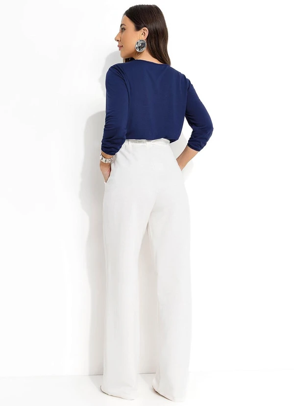 Moda Pop - Calça Pantalona Off White com Bolsos Funcionais 4
