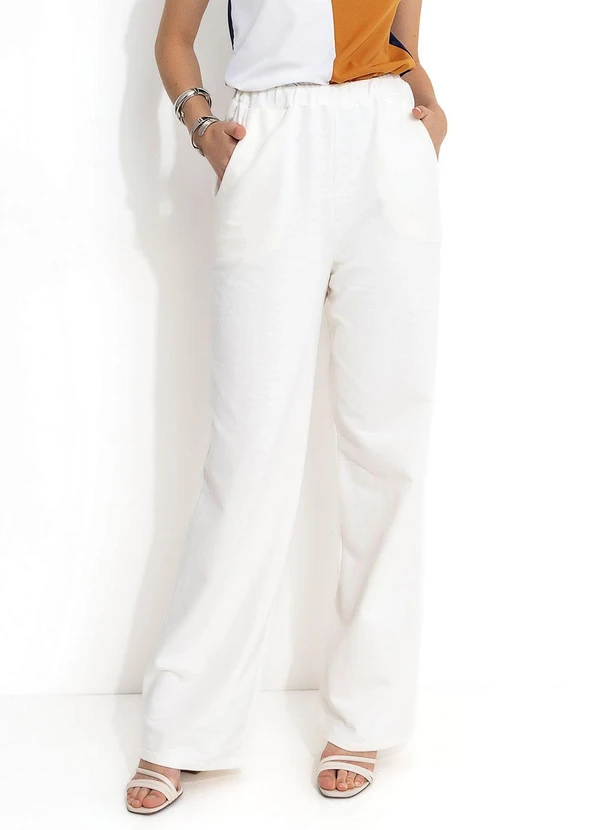 Moda Pop - Calça Pantalona Off White com Bolsos Funcionais 5