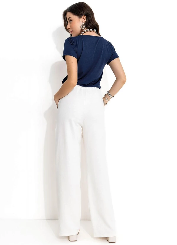 Moda Pop - Calça Pantalona Off White com Bolsos Funcionais 9