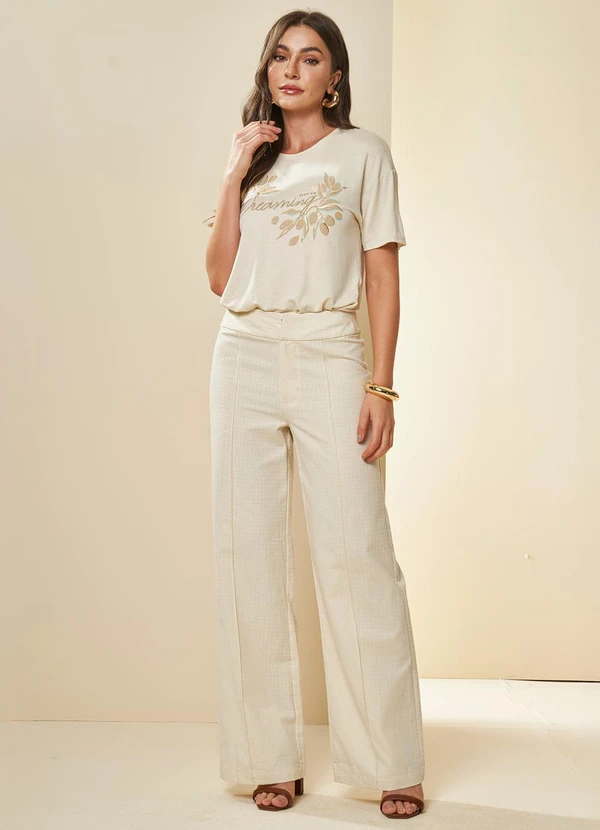 Doce Trama - Calça Pantalona Oliva Branco 6