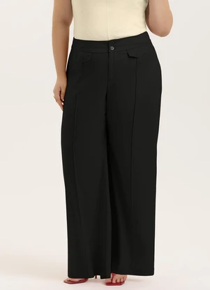 Cativa - Calça Pantalona Plus Size com Linho Preto - CATIVA