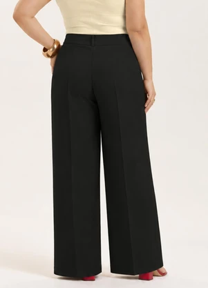 Cativa - Calça Pantalona Plus Size com Linho Preto - CATIVA
