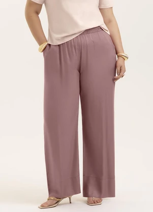 Cativa - Calça Pantalona Plus Size em Viscose Rosa - CATIVA