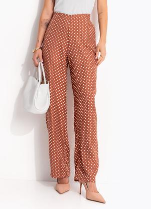 Cal�a Pantalona Po� Marrom em Tecido Maquinetado com Fenda