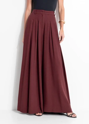 Farm - Calça Pantalona Pregas Marrom - FARM