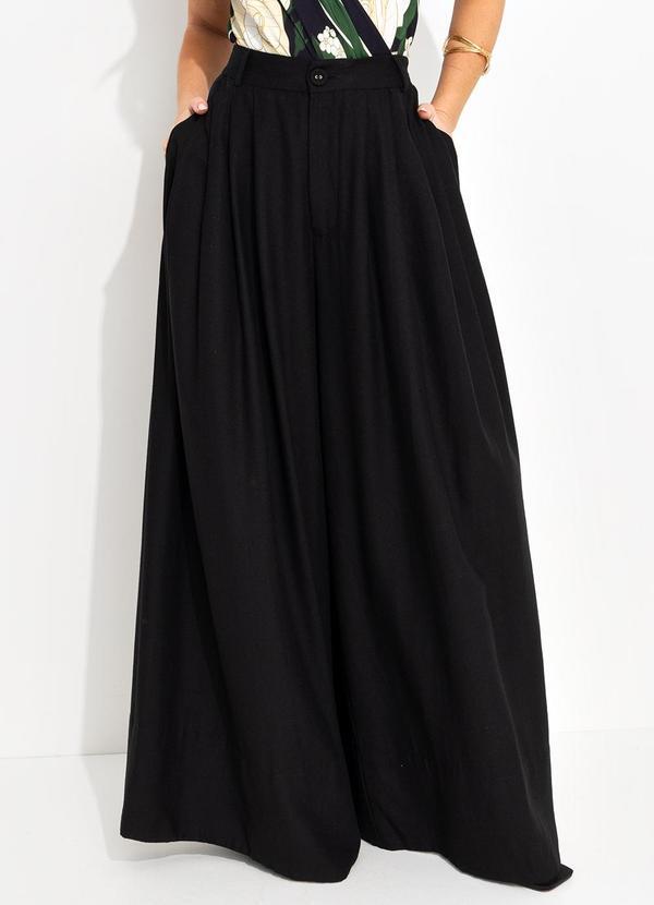 Farm - Calça Pantalona Pregas Preto