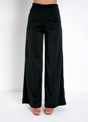 Moda Pop - Calça Pantalona Preta com Zíper na Lateral - MODA POP