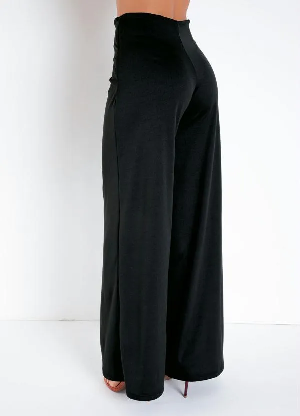 Moda Pop - Calça Pantalona Preta com Zíper na Lateral 2