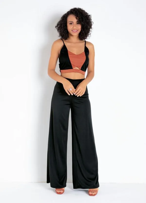 Moda Pop - Calça Pantalona Preta com Zíper na Lateral 4