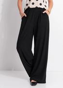 Cal�a Pantalona Preta em Malha Cotel� com El�stico e Bolsos