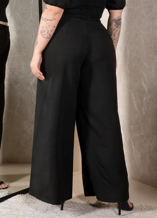 Quintess - Calça Pantalona Preta em Tecido Plano com Pregas 5