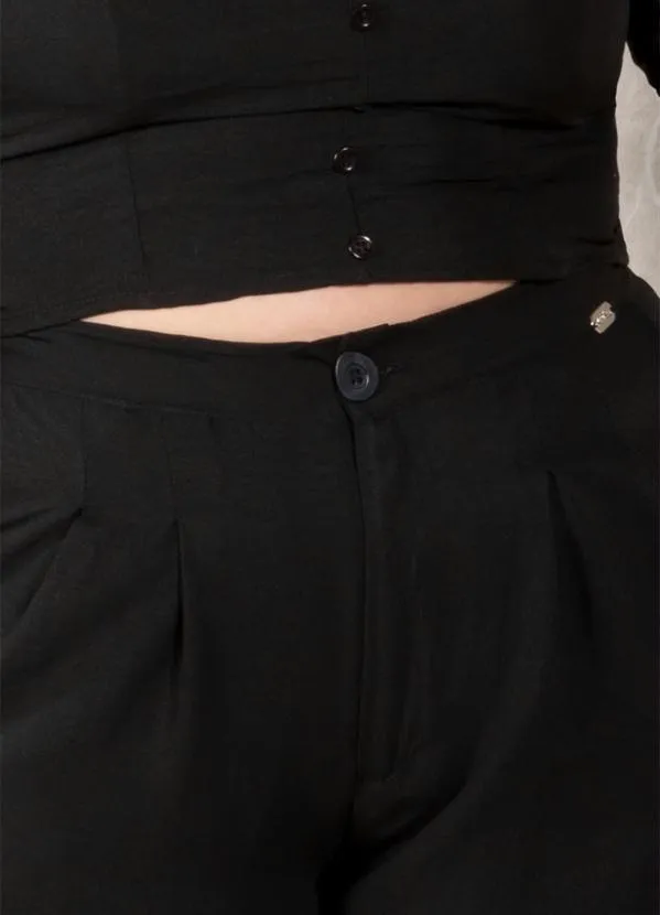 Quintess - Calça Pantalona Preta em Tecido Plano com Pregas 8