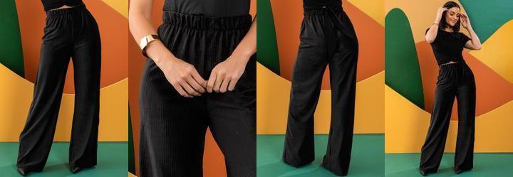 Cala Pantalona Preta em Veludo Cotel