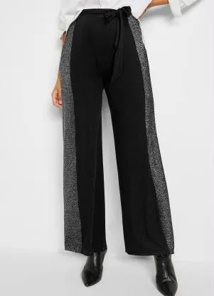 bonprix - Calça Pantalona Preto e Prata - BONPRIX