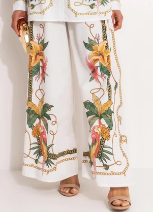 Farm - Calça Pantalona Riqueza Tropical Off White - FARM