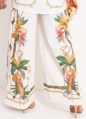 Farm - Calça Pantalona Riqueza Tropical Off White - FARM