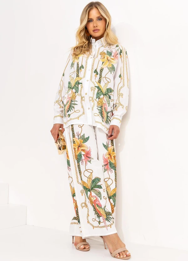 Farm - Calça Pantalona Riqueza Tropical Off White 7