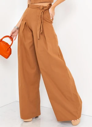 Mob - Calça Pantalona Sarja Amarração Marrom - MOB