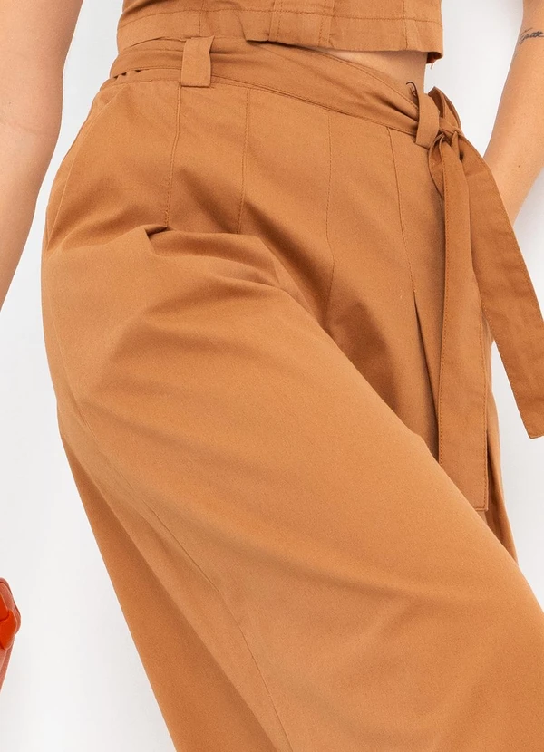 Mob - Calça Pantalona Sarja Amarração Marrom 10