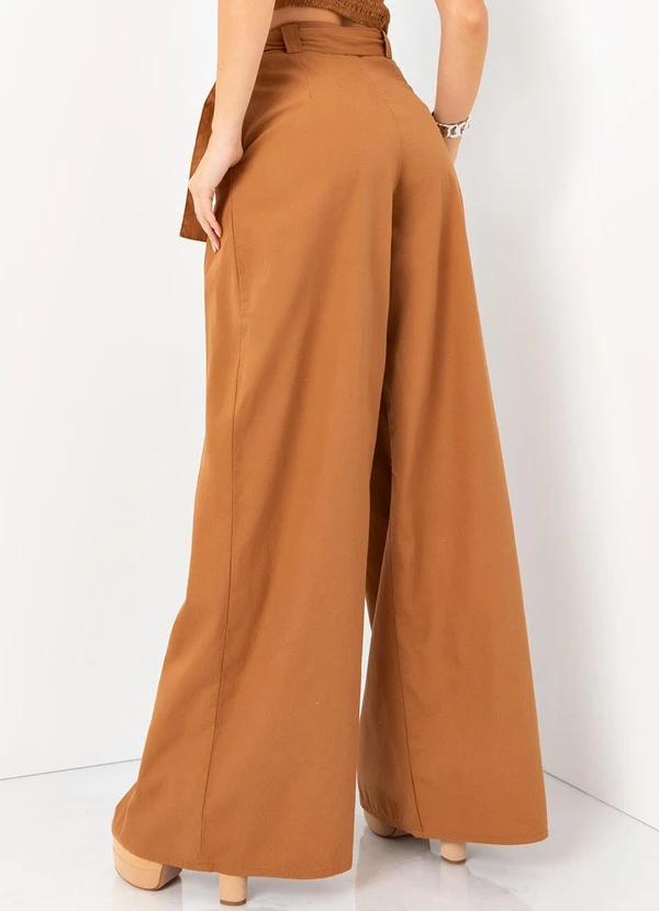 Mob - Calça Pantalona Sarja Amarração Marrom 2