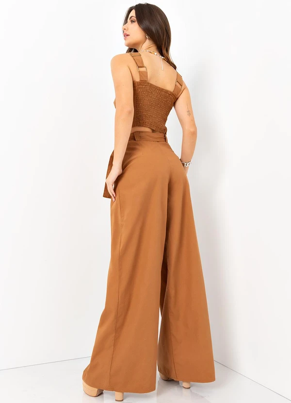 Mob - Calça Pantalona Sarja Amarração Marrom 4