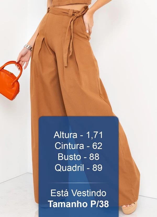 Mob - Calça Pantalona Sarja Amarração Marrom 5