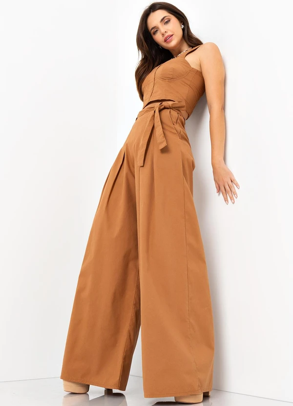 Mob - Calça Pantalona Sarja Amarração Marrom 6