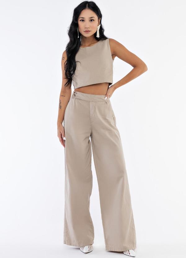 La Tay - Calça Pantalona Sarja Bege