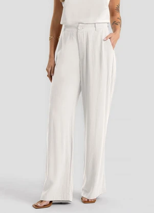 Dianna - Calça Pantalona Tecido Linho Strong Branco - DIANNA