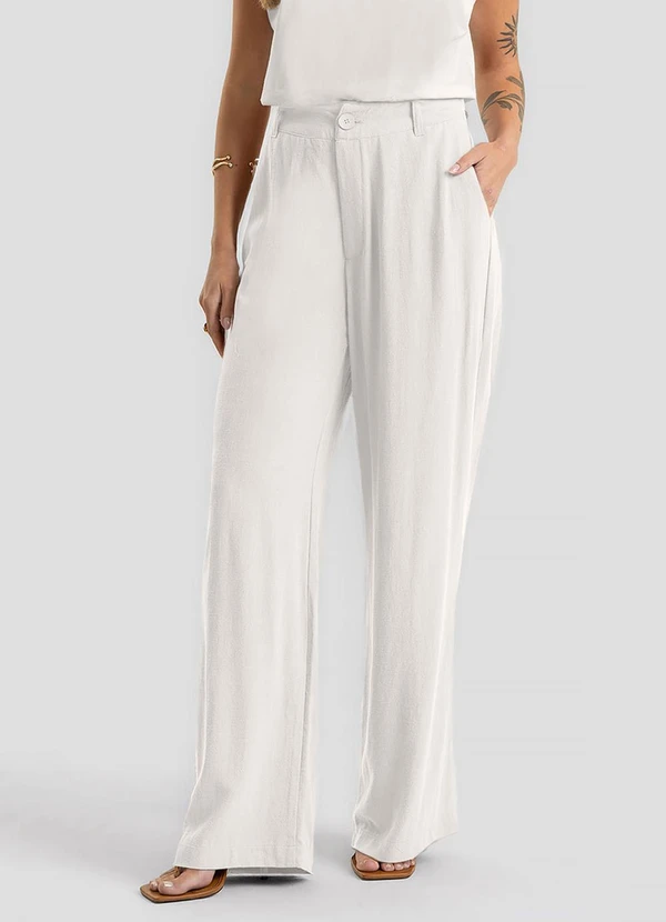 Dianna - Calça Pantalona Tecido Linho Strong Branco