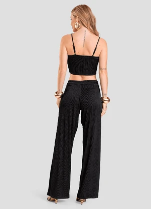 Dianna - Calça Pantalona Texturizada Fluída Preto - DIANNA