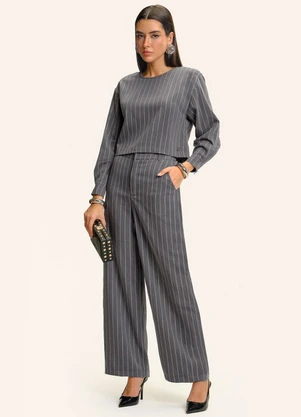 Endless - Calça Pantalona Twill Lurex Cinza - ENDLESS