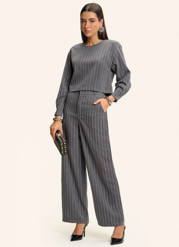 Endless - Calça Pantalona Twill Lurex Cinza 2