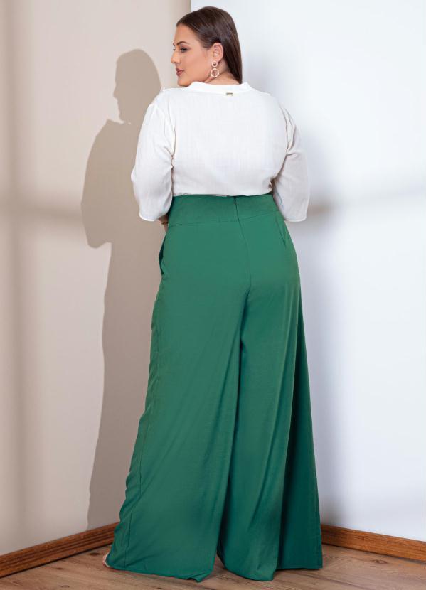Outlet - Calça Pantalona Verde com Bolsos Funcionais 10