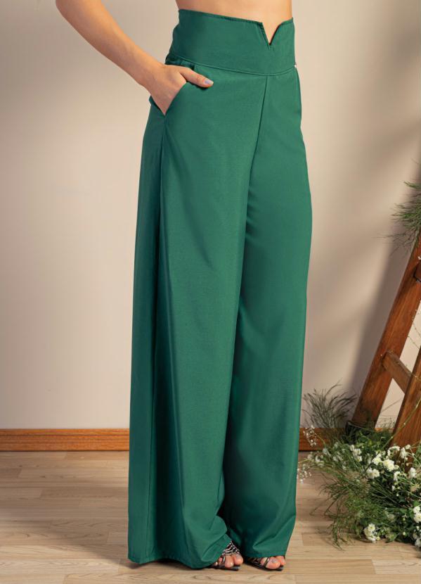 Outlet - Calça Pantalona Verde com Bolsos Funcionais 5