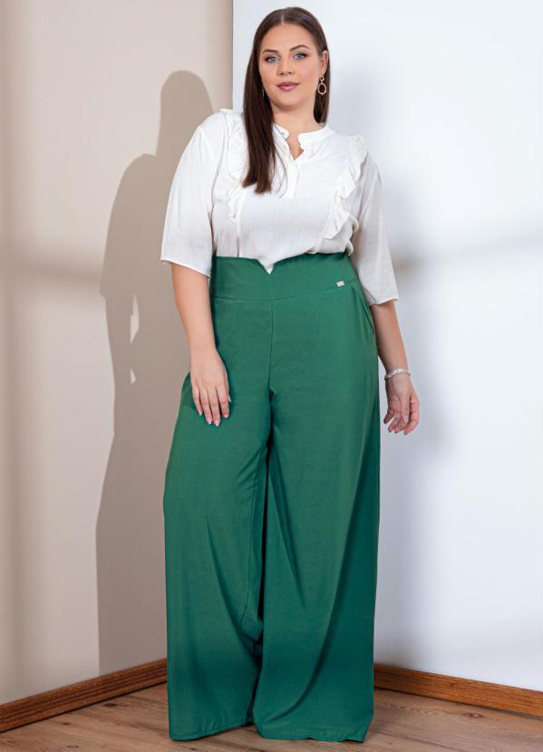 Outlet - Calça Pantalona Verde com Bolsos Funcionais 9