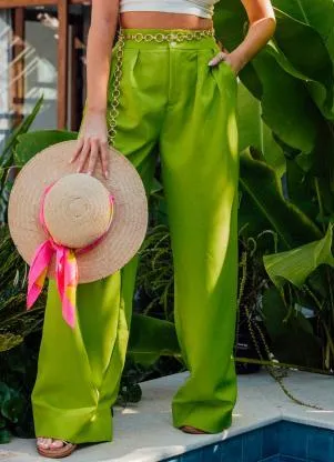 Quintess - Calça Pantalona Verde com Pregas e Bolsos - QUINTESS