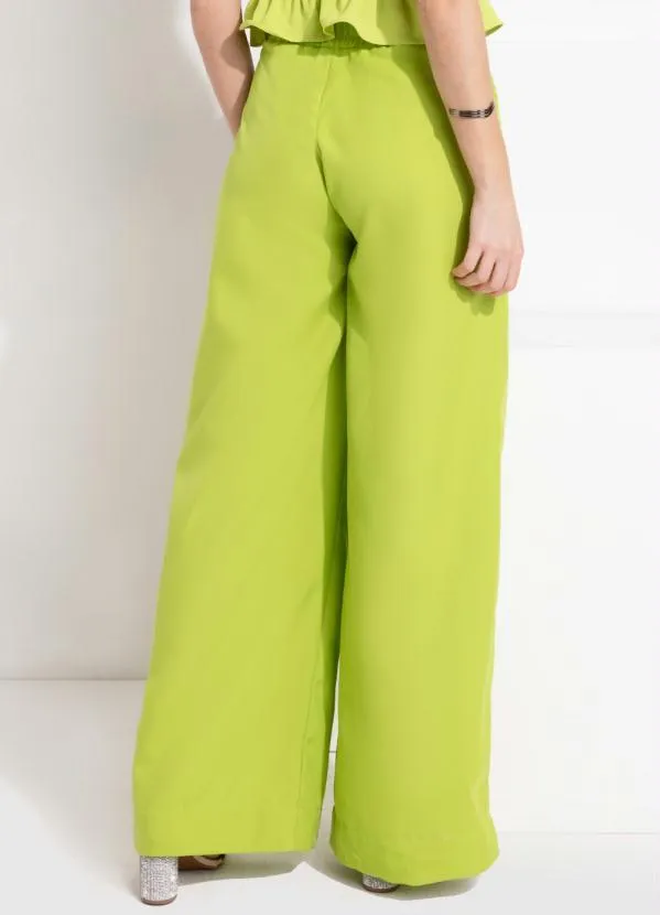 Quintess - Calça Pantalona Verde com Pregas e Bolsos 3