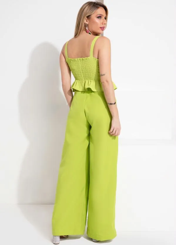 Quintess - Calça Pantalona Verde com Pregas e Bolsos 5
