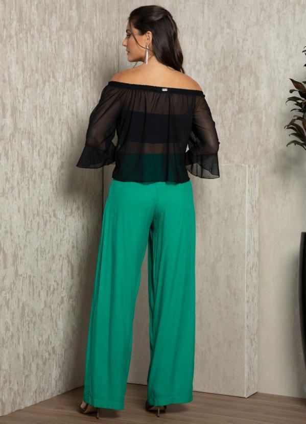 Quintess - Calça Pantalona Verde em Viscose Plana 4