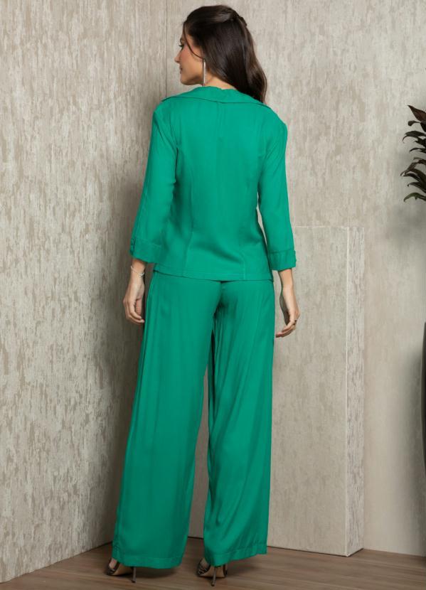 Quintess - Calça Pantalona Verde em Viscose Plana 7