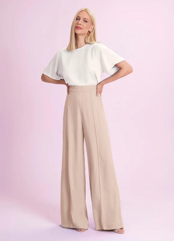 Angel - Calça Pantalona Viscose Essentials Bege