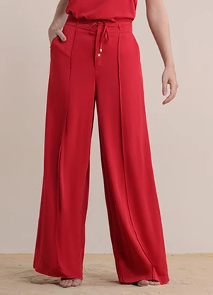 Angel - Calça Pantalona Viscose Lisa Vermelho - ANGEL