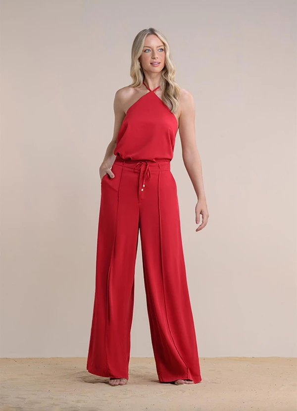 Angel - Calça Pantalona Viscose Lisa Vermelho 3