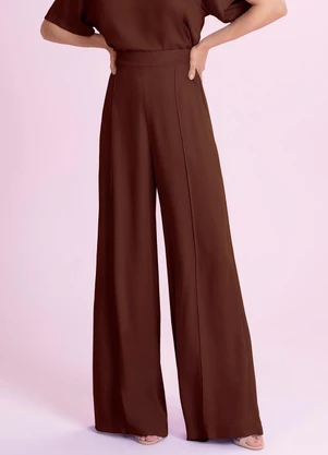 Angel - Calça Pantalona Viscose Marrom - ANGEL