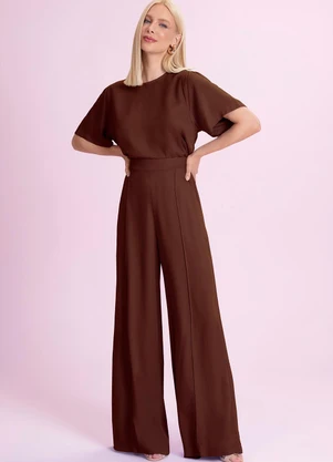 Angel - Calça Pantalona Viscose Marrom - ANGEL