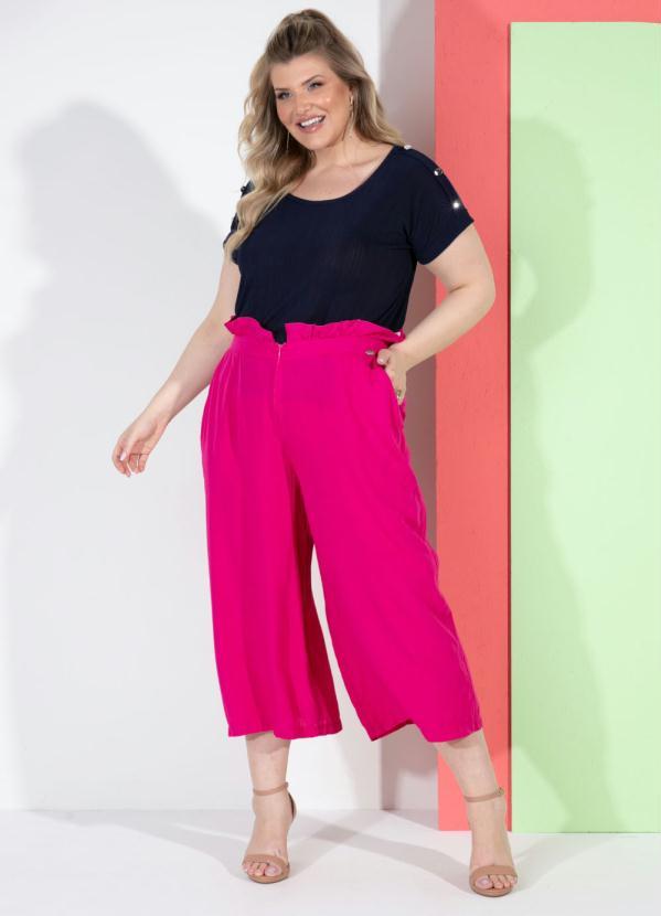 Quintess - Calça Pink Pantacourt com Bolsos e Babado no Cós 10