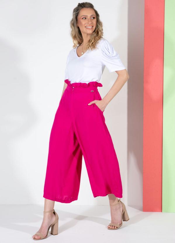 Quintess - Calça Pink Pantacourt com Bolsos e Babado no Cós 3