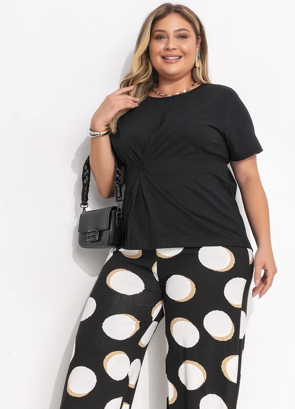 Quintess - Calça Poá Irregular em Malha de Viscose